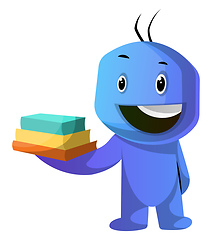 Image showing Blue cartoon caracter holding books illustration vector on white