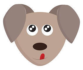 Image showing Cartoon funny grey dog\'s face with tongue stuck out and pointing