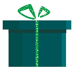 Image showing A blue present box with green polka dot designed ribbon tied wit