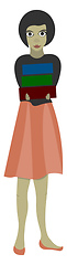 Image showing Clipart of a girl carrying a pile of colored books in her front 