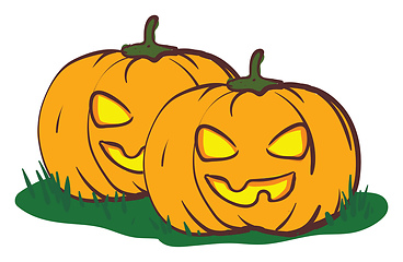 Image showing The scary yellow eyes twin pumpkins vector or color illustration