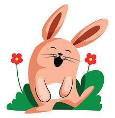 Image showing Happy Easter rabbit smiling in front of flowers illustration web