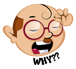 Image showing Funny human emoji with a why signal, illustration, vector on whi