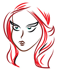 Image showing Girl red hair sketch, vector or color illustration.