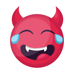 Image showing Laughing deep pink devil emoji face vector illustration on a whi