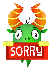 Image showing Cartoon monster apologizes, illustration, vector on white backgr