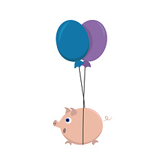 Image showing Cute cartoon picture of a fat pig tied to the strings of two bal