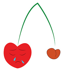 Image showing A sad red cherry fruit with a long green stem vector color drawi