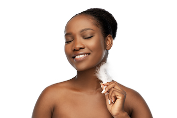 Image showing happy african american woman with feather