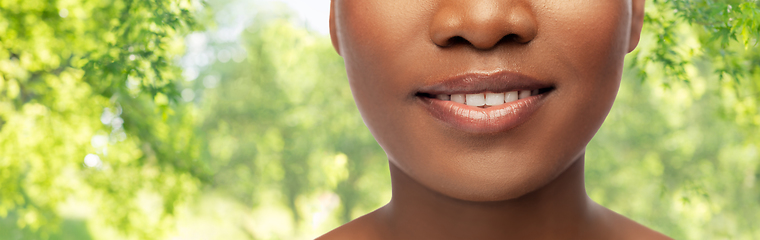 Image showing close up of face of smiling african american woman