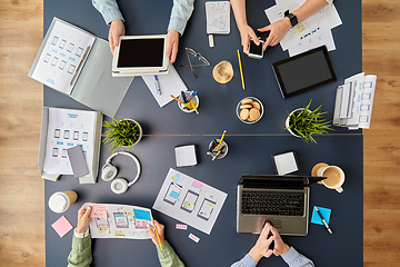 Image showing business team with gadgets working at office table