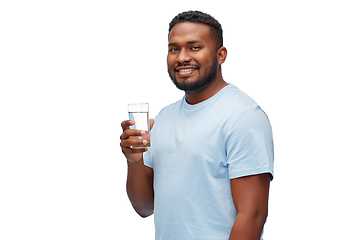 Image showing happy african american man with glass of water