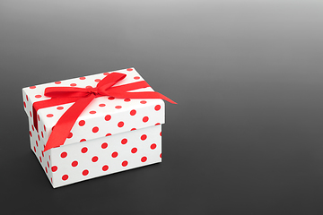 Image showing Red Polka Dot Gift Box with Bow