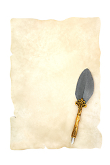 Image showing  Parchment Scroll with Quill Feather Pen