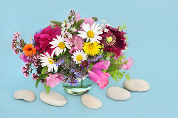 Image showing Beautiful Vase of Summer Flowers and Herbs