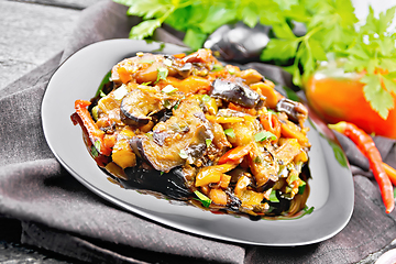 Image showing Ragout with eggplant and pepper on towel