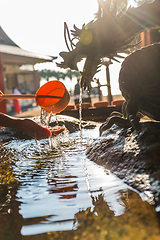 Image showing Bamboo fountain in japanese temple