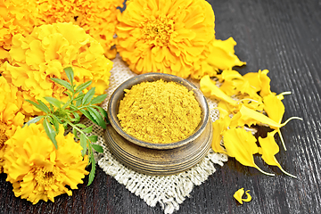 Image showing Saffron imerta in bowl on dark board