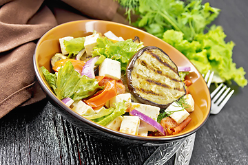 Image showing Salad of eggplant with feta and tomatoes on table