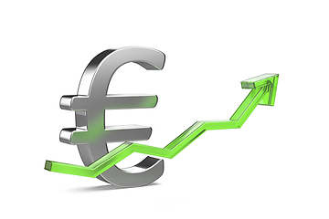 Image showing Euro symbol with green arrow pointing up