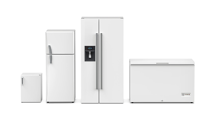 Image showing Group of four different refrigerators