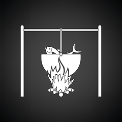 Image showing Icon of fire and fishing pot