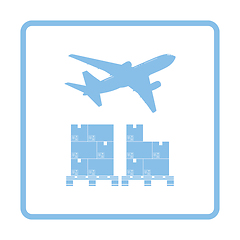 Image showing Boxes on pallet under airplane
