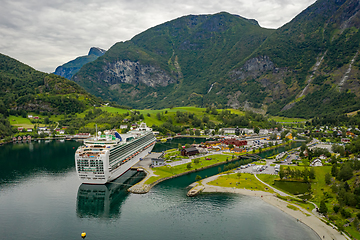 Image showing Aurlandsfjord Town Of Flam at dawn.