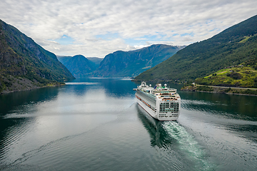 Image showing Cruise Ship, Cruise Liners On Sognefjord or Sognefjorden, Flam N