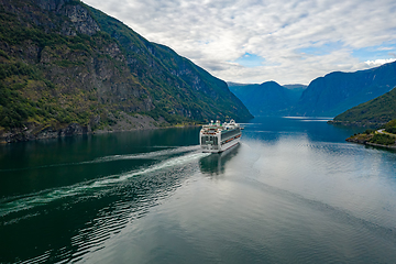 Image showing Cruise Ship, Cruise Liners On Sognefjord or Sognefjorden, Flam N