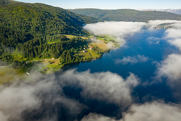 Image showing Aerial Beautiful Nature Norway over the clouds.