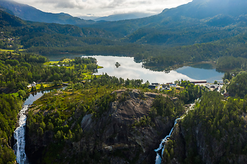 Image showing Beautiful Nature Norway. Latefossen Waterfall Odda Norway.