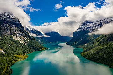 Image showing Beautiful Nature Norway natural landscape. lovatnet lake Lodal v