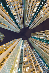 Image showing Skyscraper building from low angle at night