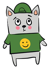 Image showing Gray cat in green T-shirt 