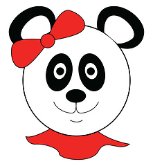 Image showing Girl panda bear with red head bow illustration vector on white b