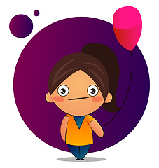 Image showing Girl with brown ponytail with a red balloon, illustration, vecto