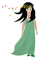 Image showing Girl with flower wreath, vector or color illustration.