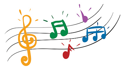 Image showing Cartoon multi-colored musical notes vector or color illustration