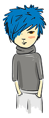 Image showing A boy with a blue hair, vector color illustration.