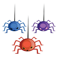 Image showing Blue orange and purple scary spider vector  illustration on whit