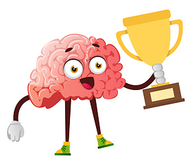 Image showing Brain winning a trophy, illustration, vector on white background