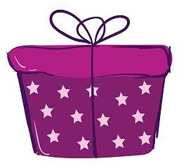Image showing A present box wrapped in bright purple and white-star design dec