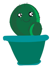 Image showing A happy cactus plant emoji in a blue pot vector color drawing or