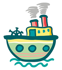 Image showing Painting of a colorful steam ship boat vector or color illustrat
