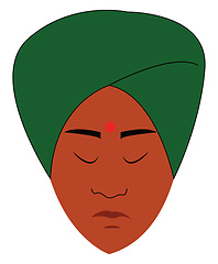 Image showing Cartoon face of an Indian man with green head cover called as pa