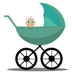 Image showing Image of blue pram - stroller, vector or color illustration.
