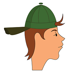 Image showing Side portraite of a boy with a green hat vector illustration on 