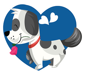 Image showing Black and white dog holding a pink rose in his mouth vector illu