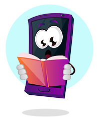 Image showing Mobile emoji reading a book illustration vector on white backgro